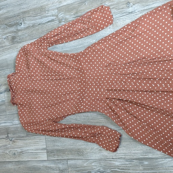 Top Shop Rust Polka Dot Double Split Midi Dress Size 0 - Picture 5 of 6